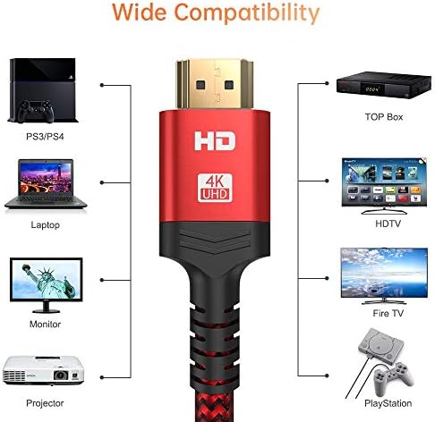 כבל שער 4K HDMI, [2Pack, 4ft/1.2m] 18 ג'יגה -סיביות מהירות גבוהה HDMI 2.0 כבל - 3D, 2160p, 1080p, Ethernet 28AWG